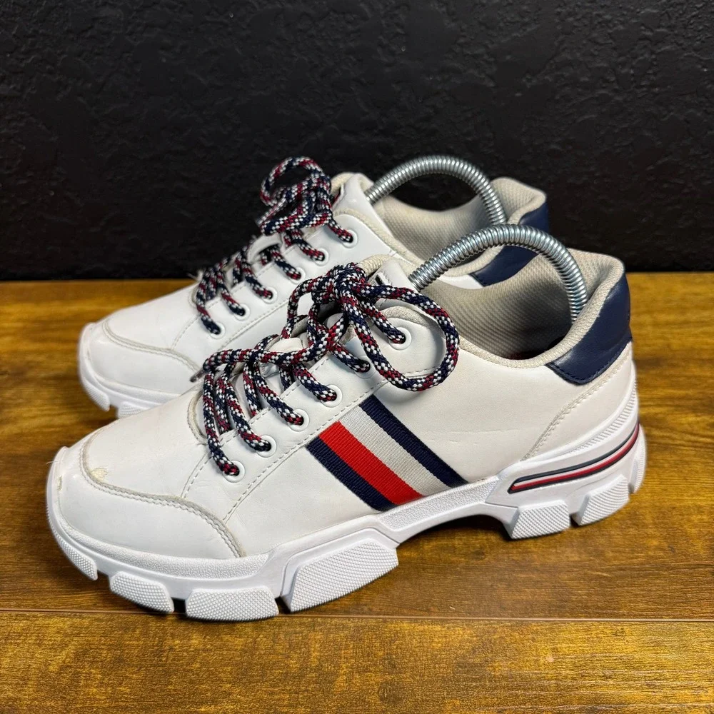 Tommy‎ Hilfiger TWNANO-R White Faux Leather Chunky Platform Sneakers Womens 8.5M